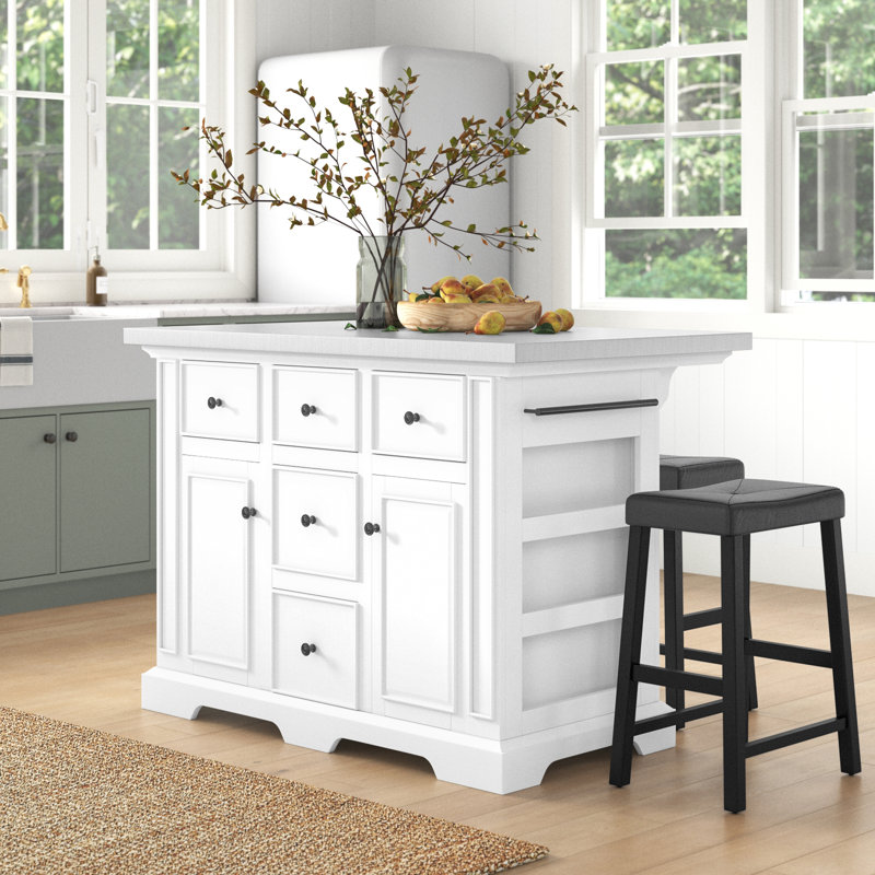 Three Posts Diamondback 50'' Wide Kitchen Island Set with Stainless